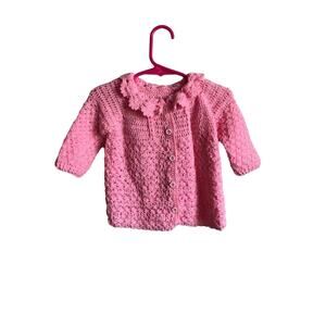 Handmade Pink Crocheted 9-12m Baby Cardigan Sweater